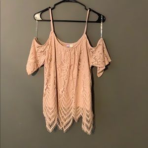 Pink lace cold shoulder top